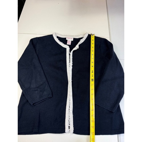 Crystal Kobe Women's Cardigan XL Black White Fringe Trim Career Casual - Picture 3 of 6